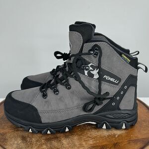 Foxelli Boots Mens 9.5 Hiking Waterproof Gray Black Outdoor Camping Lace Up